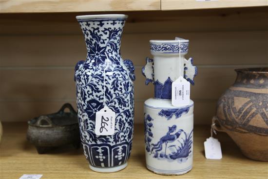 Two Chinese blue and white vases, Tall vase H.30.5cm
